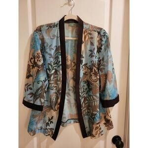 Sara Morgan Lightweight Jacket Size XLP Brown And Turquoise Slightly Sheer